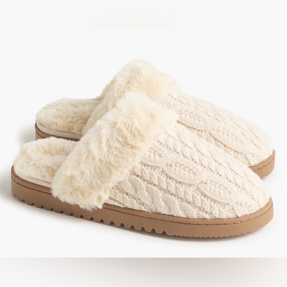 New! J. Crew Cable-knit scuff slippers